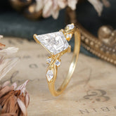 Kite Cut 2 Carat Moissanite Bridal Ring Nature Inspired Leaf Engagement Ring